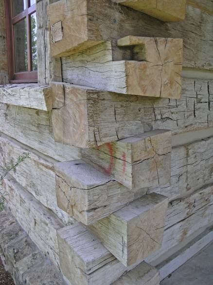 Hand-Hewn Timbers Stacked with Dove-Tail Joints